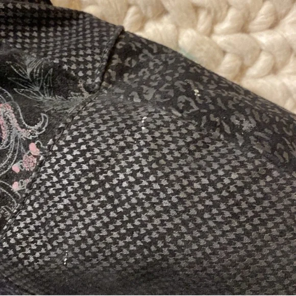 Vintage Cosa Nova Black Suede Leather Fringe Bomber Coat with Floral Print M L - Picture 11 of 12